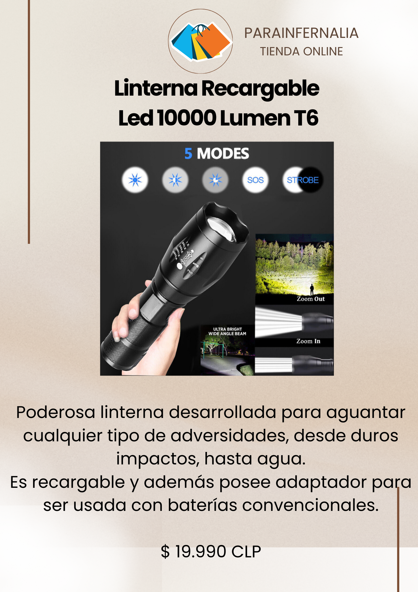 Linterna Recargable Led 10000 Lumen T6